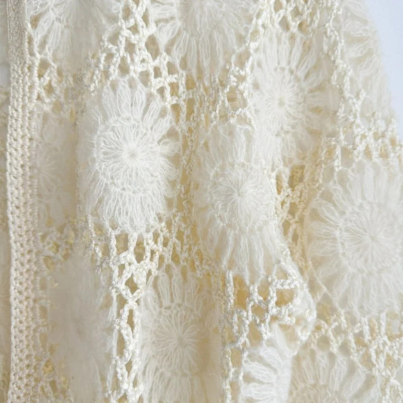 Vintage Crochet Mohair Blend Cream Ivory Cardigan M - Picture 5 of 7